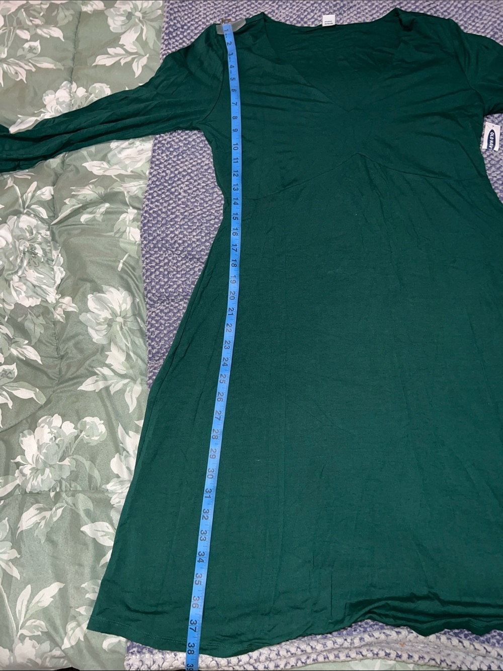 Old Navy Forest Green Long Sleeve V-Neck Swing Dress - Picture 7 of 7
